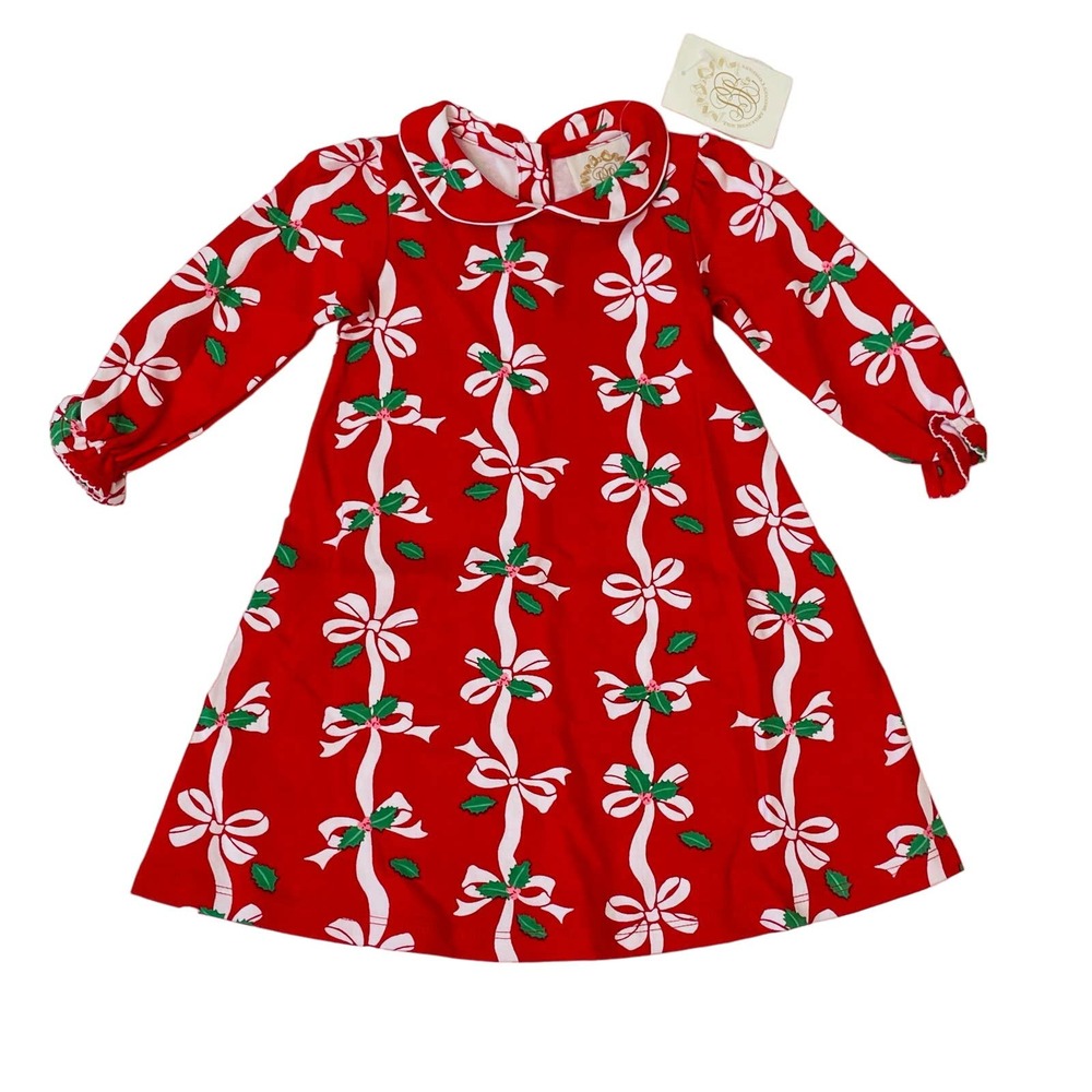 The Beaufort Bonnet Company Red Bow Print Long Sleeve Girls Dress